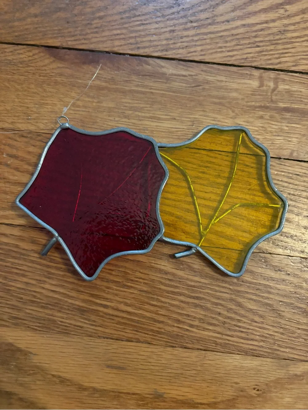 Vintage stained glass suncatcher 2 leaves